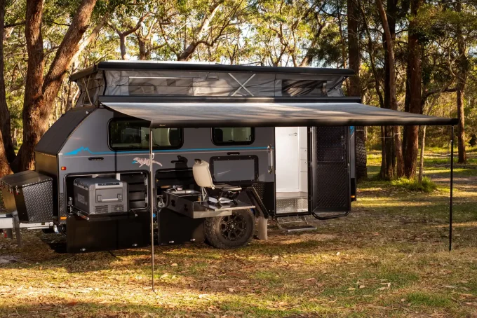 blue tongue camper xc16 hybrid caravan awning extended