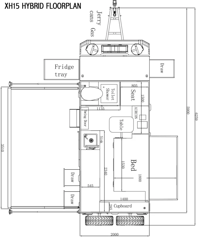 blue tongue camper xh15 hybrid caravan floorplan