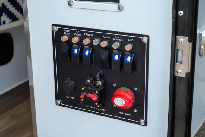 blue tongue camper xh15 hybrid caravan switchboard